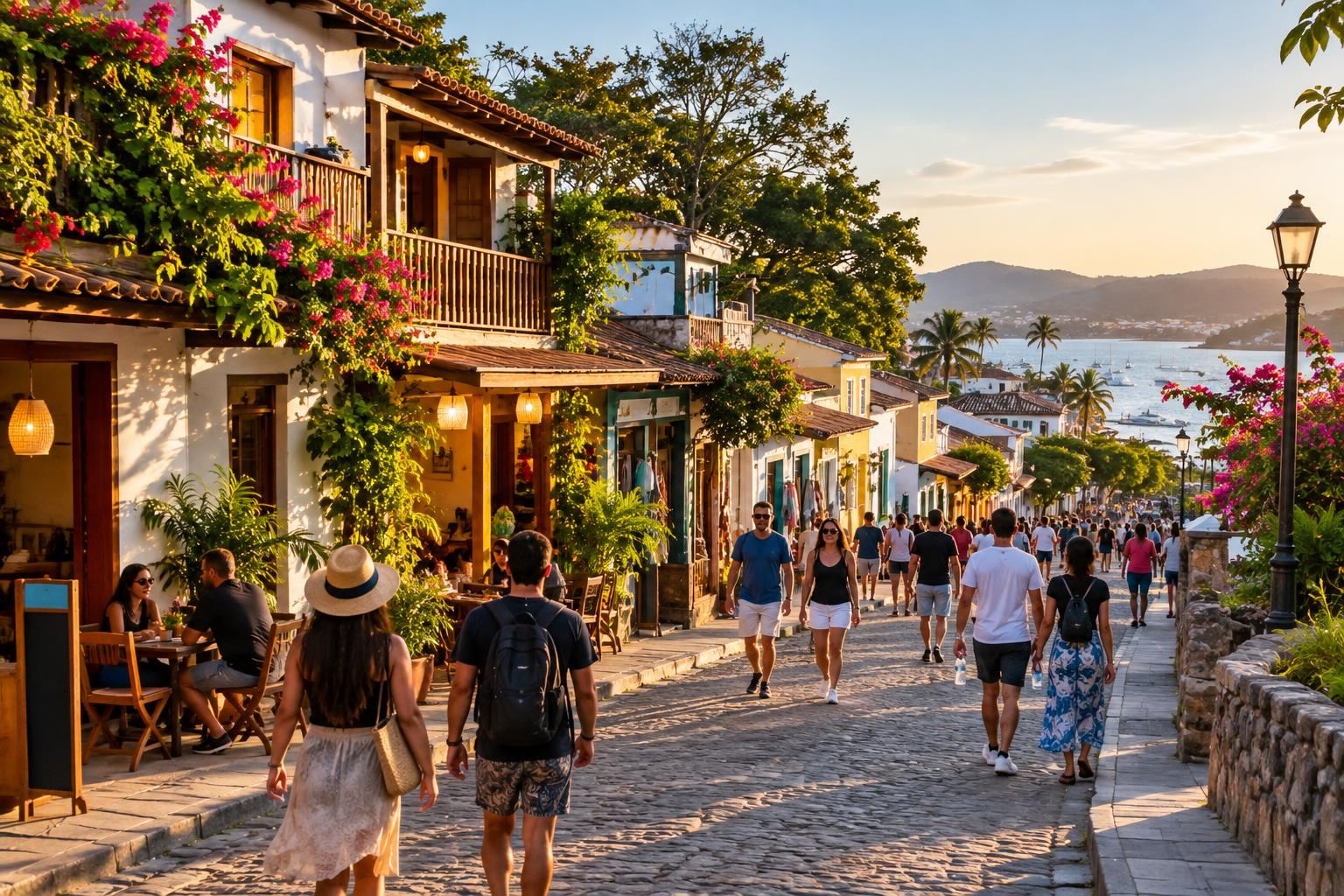 Imagem genérica de cidade brasileira com atividade turística e hospedagens.
